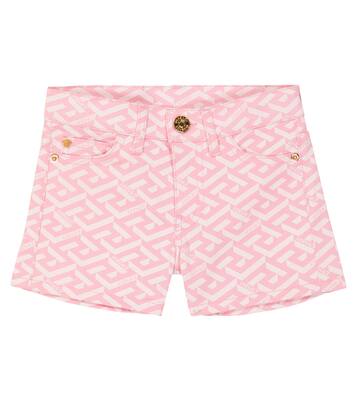 La Greca print cotton denim shorts | Versace Kids