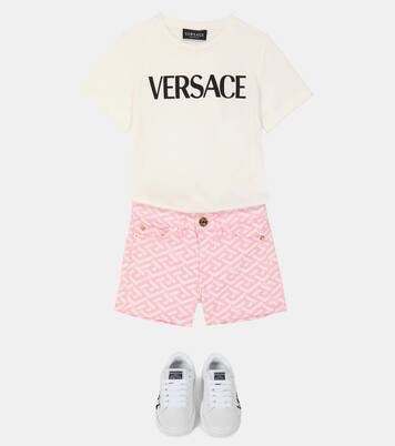 La Greca print cotton denim shorts | Versace Kids
