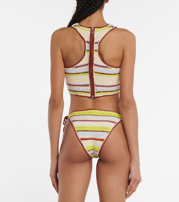 Culotte de bikini rayée en crochet de coton | Ganni