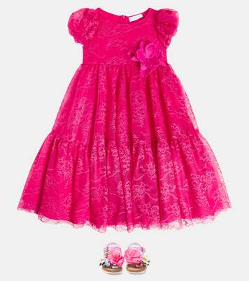 Embellished puff-sleeve dress | Monnalisa