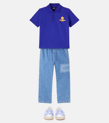Logo cotton piqué polo shirt | Versace Kids