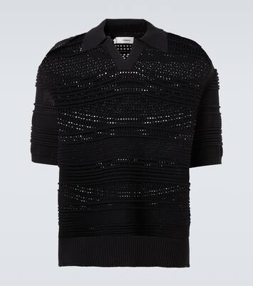 Crochet cotton-blend polo shirt | Commas
