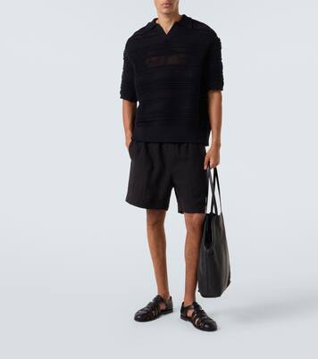 Crochet cotton-blend polo shirt | Commas