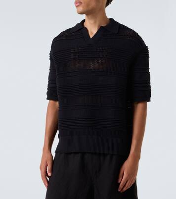 Crochet cotton-blend polo shirt | Commas