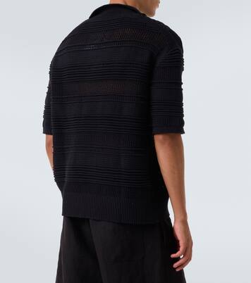 Crochet cotton-blend polo shirt | Commas