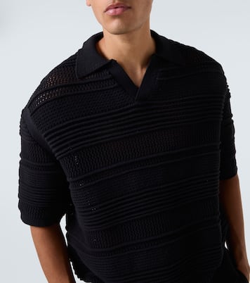 Crochet cotton-blend polo shirt | Commas
