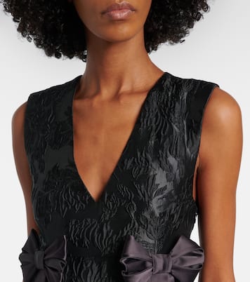 Bow-detail floral satin cloqué midi dress | Ganni