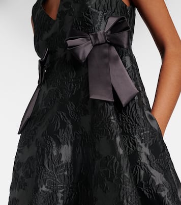 Bow-detail floral satin cloqué midi dress | Ganni