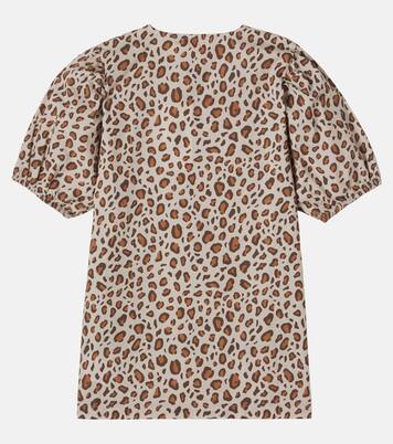 Bow-detail leopard-print cotton dress | Tinycottons
