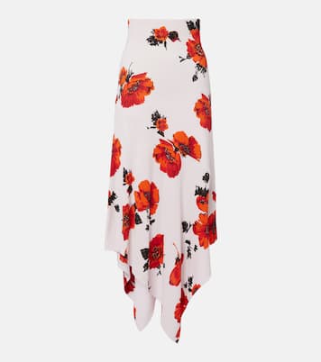 Jupe midi asymétrique à fleurs | Alaïa