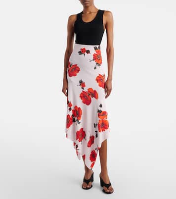 Jupe midi asymétrique à fleurs | Alaïa