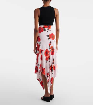 Jupe midi asymétrique à fleurs | Alaïa