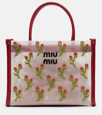 Sac à main en mesh à finitions en cuir | Miu Miu