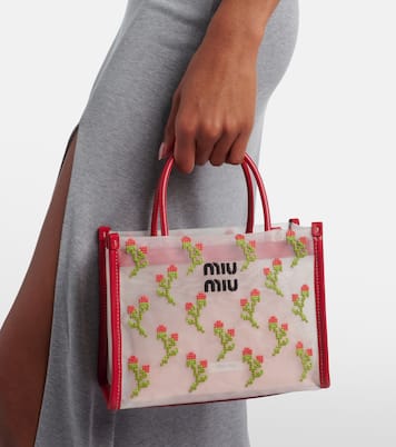 Sac à main en mesh à finitions en cuir | Miu Miu