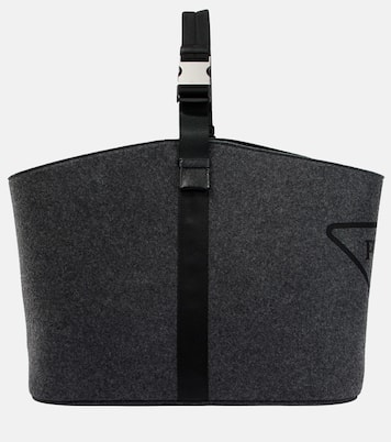 Logo leather-trimmed felt log carrier | Prada