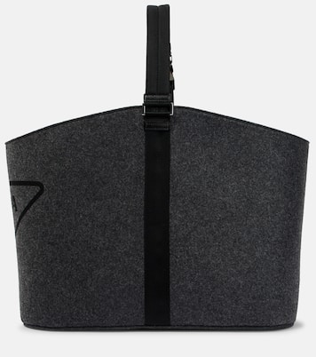 Logo leather-trimmed felt log carrier | Prada