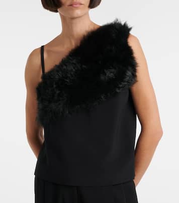 One-shoulder shearling-trimmed top | Toteme