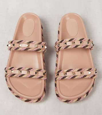 Rockstud Torchon leather-trimmed sandals | Valentino Garavani