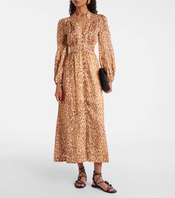 Vestido midi Cascadian de lino estampado | Zimmermann