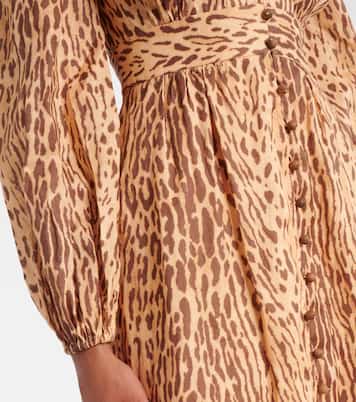 Vestido midi Cascadian de lino estampado | Zimmermann