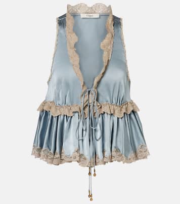 Lace-trimmed silk satin top | Chloé