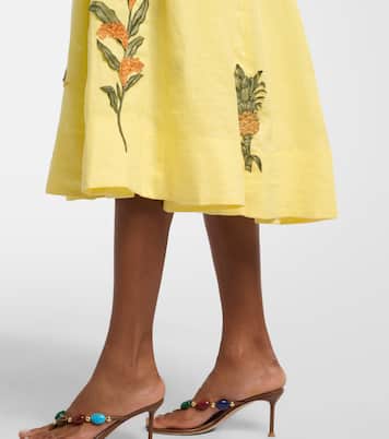 Vestido midi Frontera de lino adornado | Agua by Agua Bendita