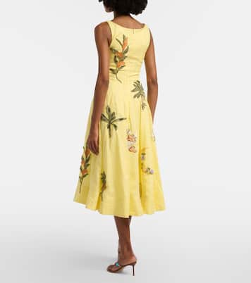 Vestido midi Frontera de lino adornado | Agua by Agua Bendita