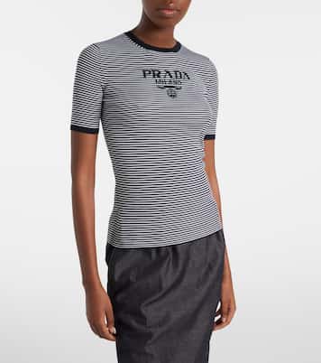 Pull rayé en soie à logo | Prada