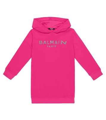 Logo cotton hoodie dress | Balmain Kids
