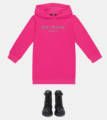 Logo cotton hoodie dress | Balmain Kids