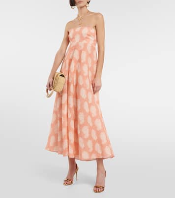 Robe midi imprimée en lin | Zimmermann