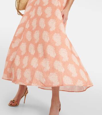 Robe midi imprimée en lin | Zimmermann