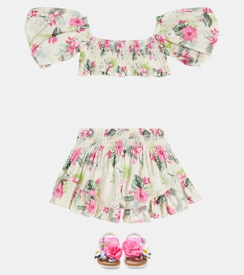 Floral-appliqué glitter sandals | Monnalisa