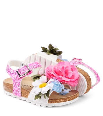 Floral-appliqué glitter sandals | Monnalisa