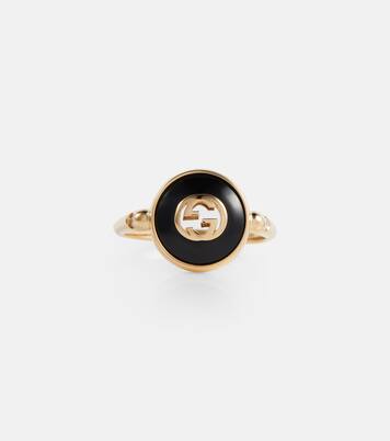 Anillo Gucci Interlocking de oro de 18 ct con ónice y diamantes | Gucci