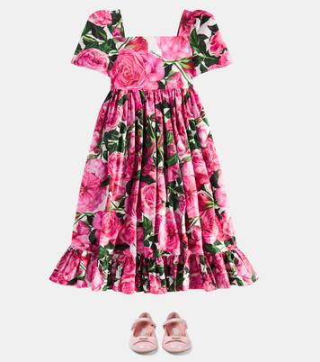Floral shirred cotton poplin dress | Dolce&Gabbana Kids