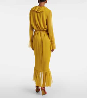 Abito in crépon di seta con volant | Saint Laurent