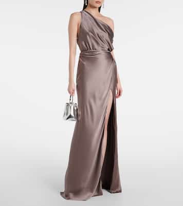 Draped one-shoulder silk satin gown | The Sei