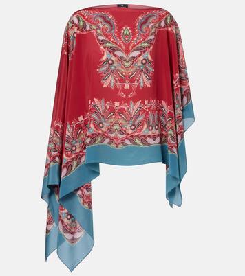 Asymmetrical floral silk crêpe poncho | Etro