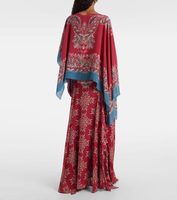 Asymmetrical floral silk crêpe poncho | Etro