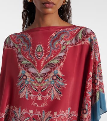 Asymmetrical floral silk crêpe poncho | Etro