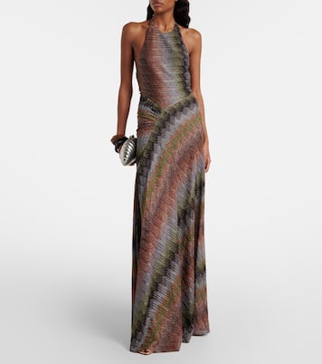 Zigzag halterneck lamé maxi dress | Missoni