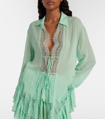 Lace-trimmed sheer georgette shirt | Blumarine