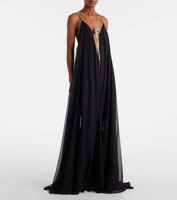 Abito lungo in chiffon con cristalli | David Koma