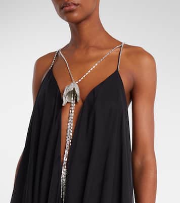 Abito lungo in chiffon con cristalli | David Koma