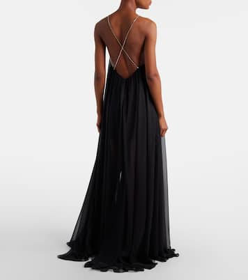 Abito lungo in chiffon con cristalli | David Koma