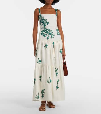 Robe longue Lima en lin à appliqués | Agua by Agua Bendita