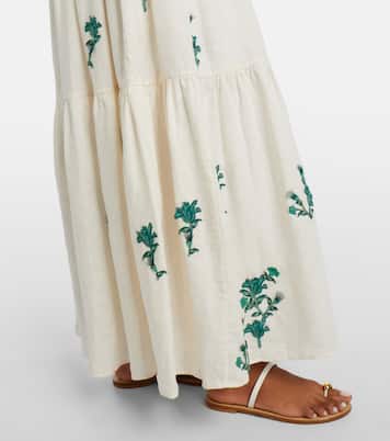 Robe longue Lima en lin à appliqués | Agua by Agua Bendita