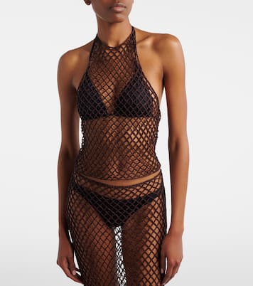 Open-knit halterneck cotton top | Alaïa
