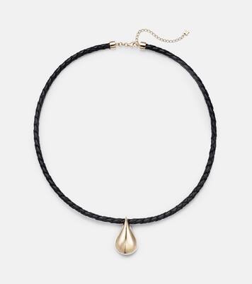 Halskette Water Droplet aus Leder mit 14kt Gelbgold  | Mateo